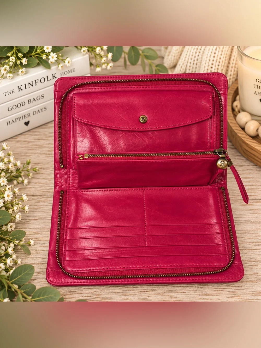 HOBO International Hot Pink Leather Zip-Around Organizer Wristlet Wallet